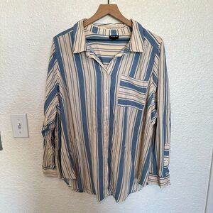 Torrid Women's 3X Izzy Striped Button Down Blouse Coastal Lightweight Nautical